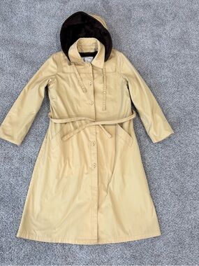 London Fog Butter Yellow Removable Lining And Hoodie Belt Trench Coat Women US14